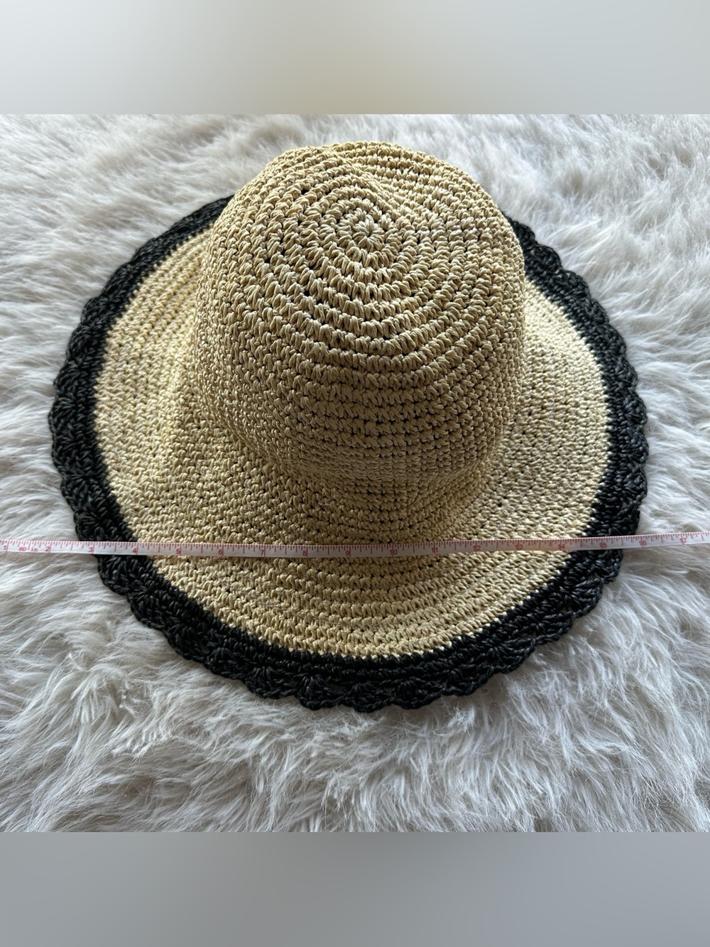 Kokin New York Crochet Straw Sun Hat with Black Trim